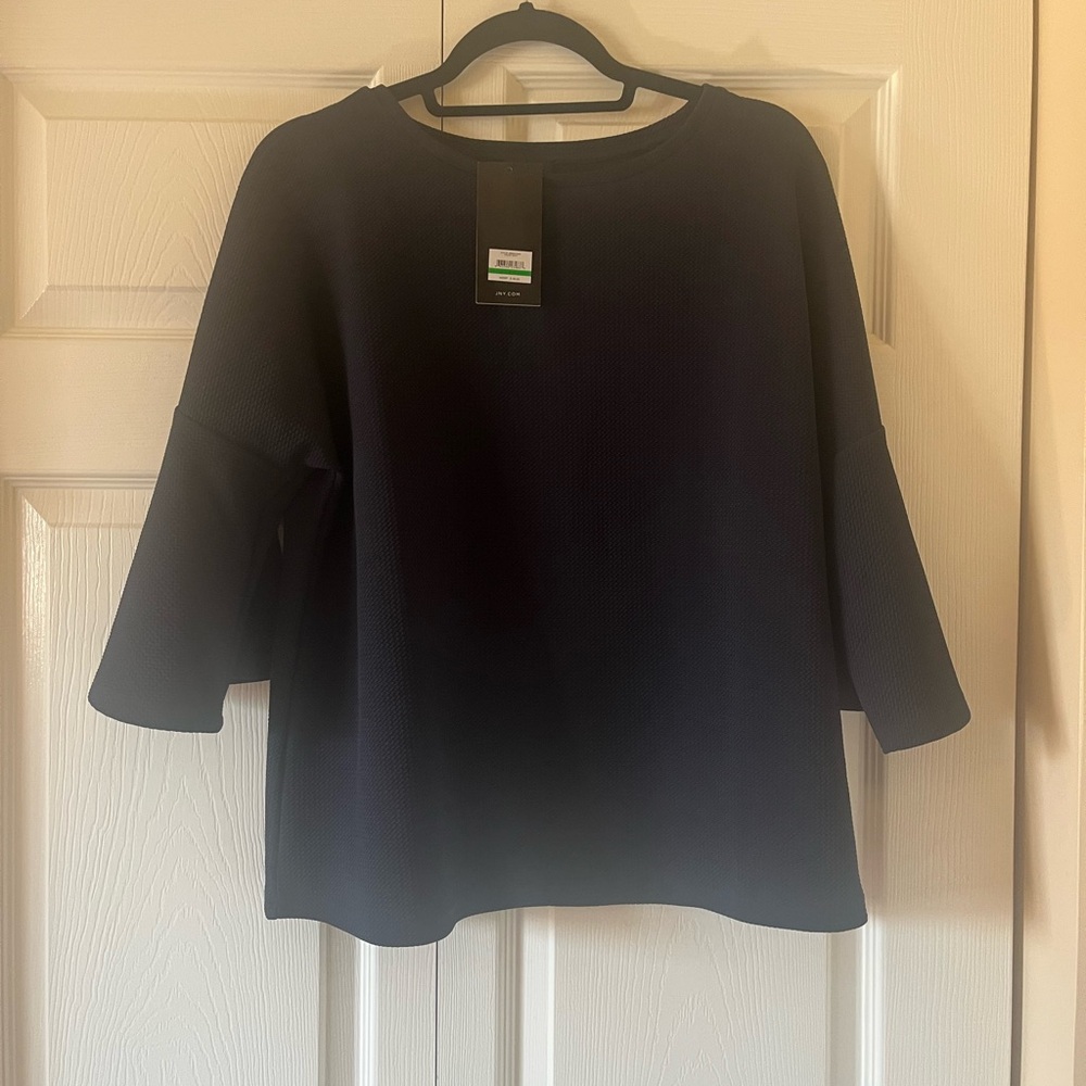 Jones New York Navy Blue 3/4 Sleeve Boxy Sweatshirt